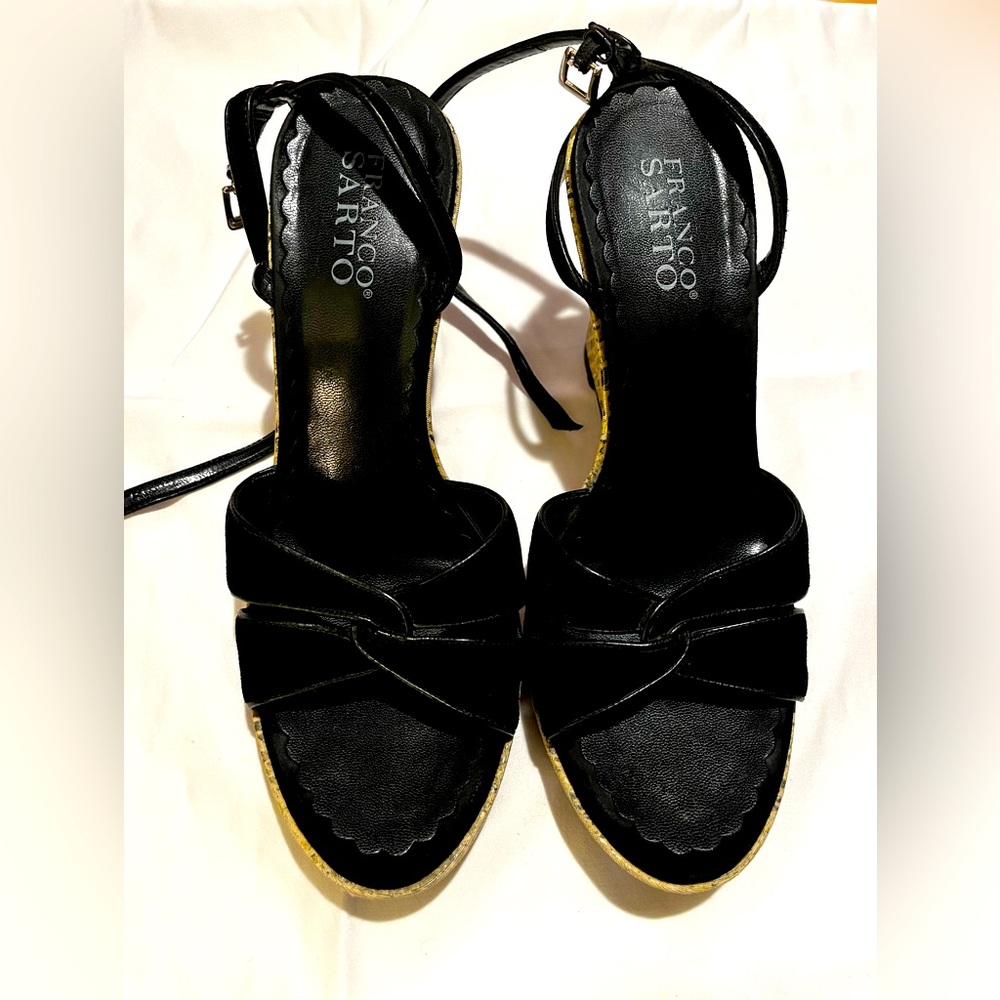 Franco Sarto Wedge Sandals Suede Straps with Snakeskin Detail Size 8